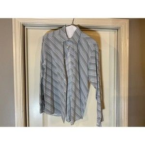 Black/Blue/White Striped Button Down Dress Shirt Size Large